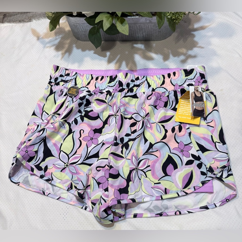 Avia Pastel Floral Athletic Shorts - Lavender, Pink, Mint, Black